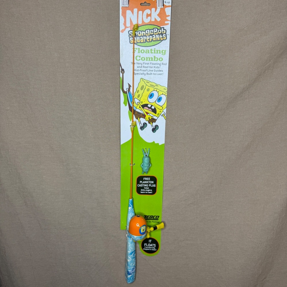 Zebco SpongeBob SquarePants Floating Fishing Pole Reel Combo Plankton Plug 2004